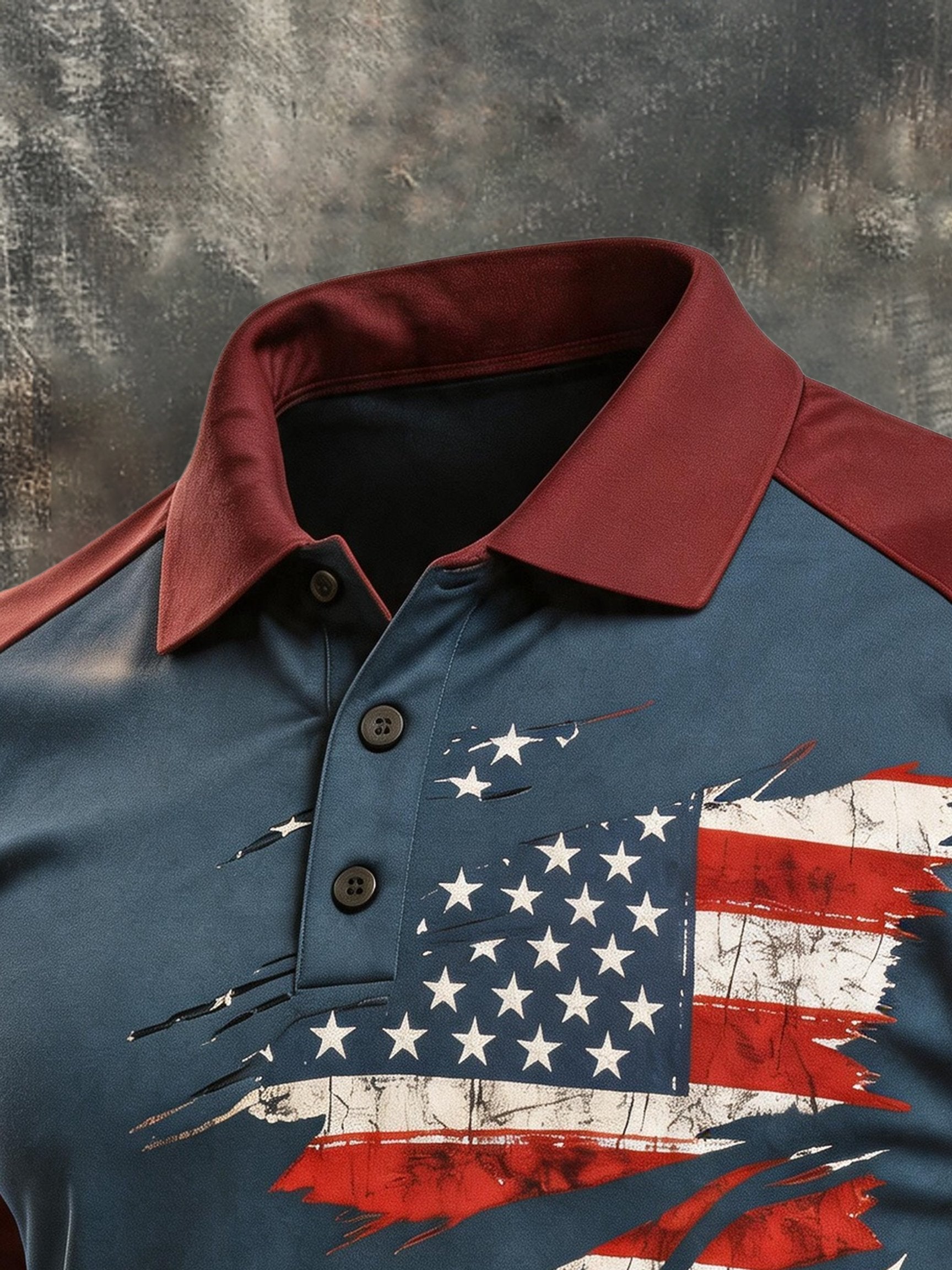 Men's Retro Patriotic Color-Block Short-Sleeve Polo Shirt