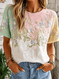 Women's Pink Casual T-Shirt with Cute Cat Animal Print