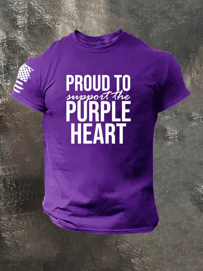 Proud To Support the Purple Heart  Pattern 100% Cotton T-Shirt