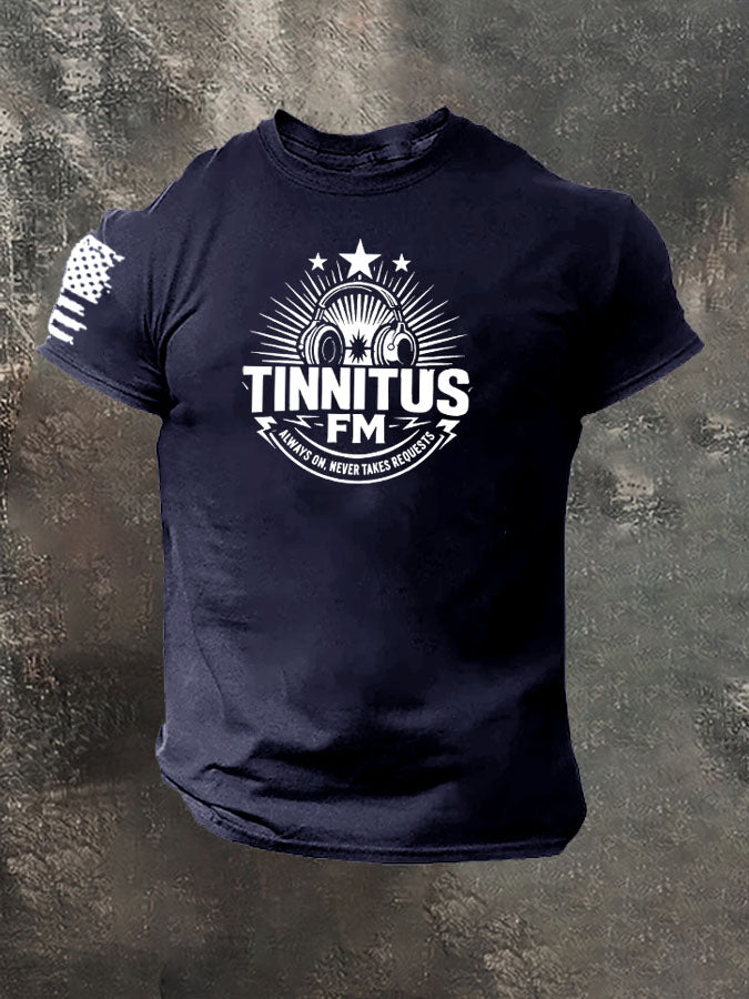 Tinnitus FM Always On Never Takes Requests Pattern 100% Cotton T-Shirt
