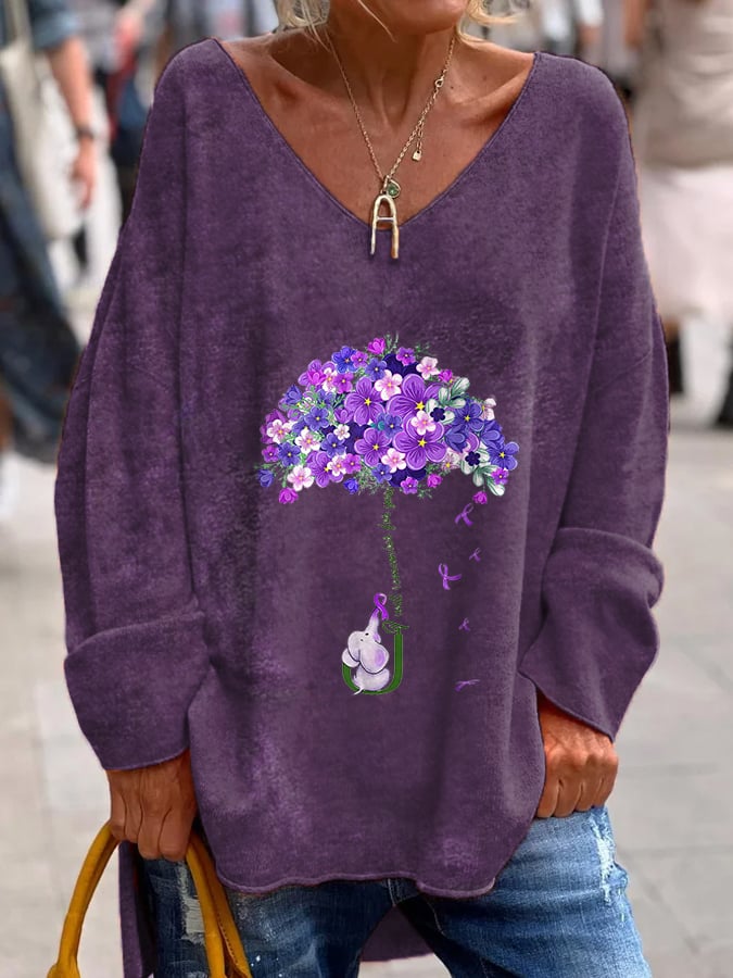 Women's I Will Remember For You Dementia Alzheimer's Disease Awareness Printed V-Neck Top