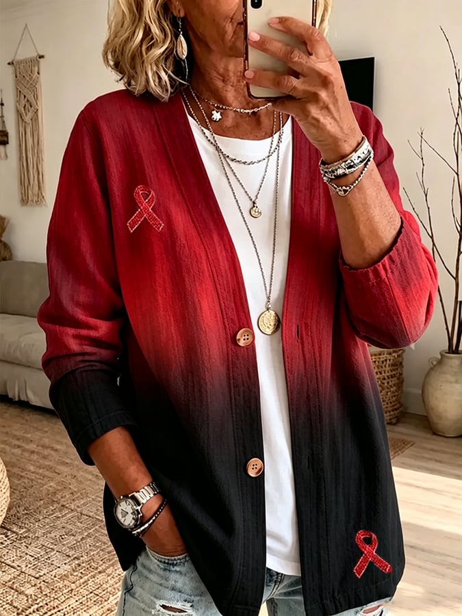 Women's Blood Cancer Leisure Print Flower Cardigan