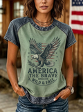 Women's Western Patriotic Eagle America The Brave Printed T-shirt
