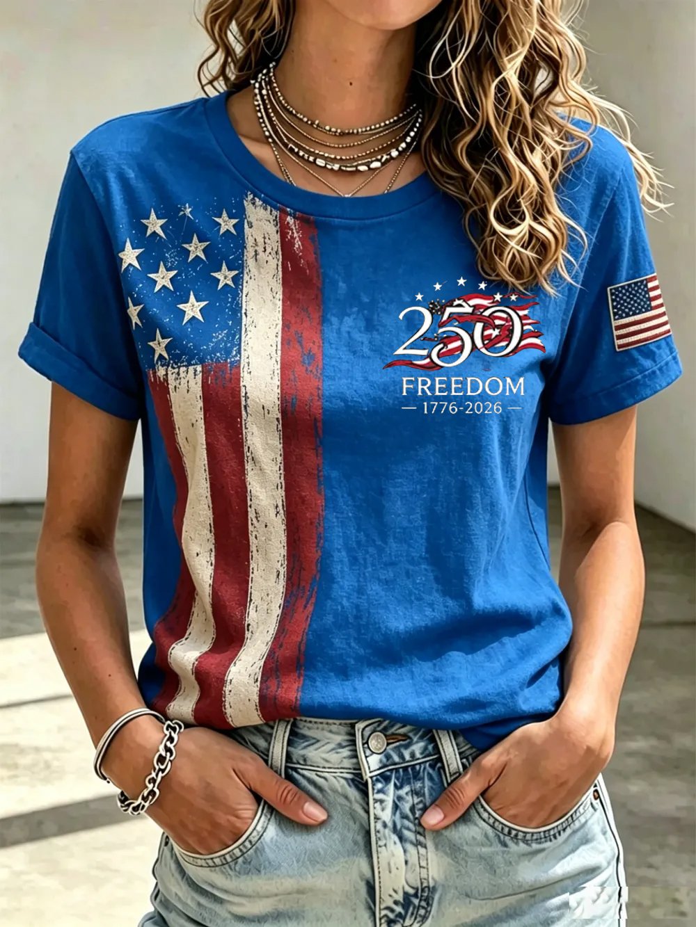 Women's America 250 1776-2026 Freedom Print V Neck T-shirt