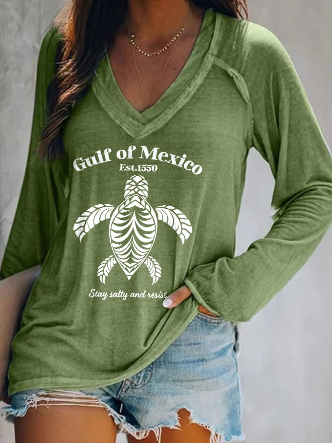 Women’s Retro Gulf Of Mexico Stay Salty And Resist Print T-Shirt