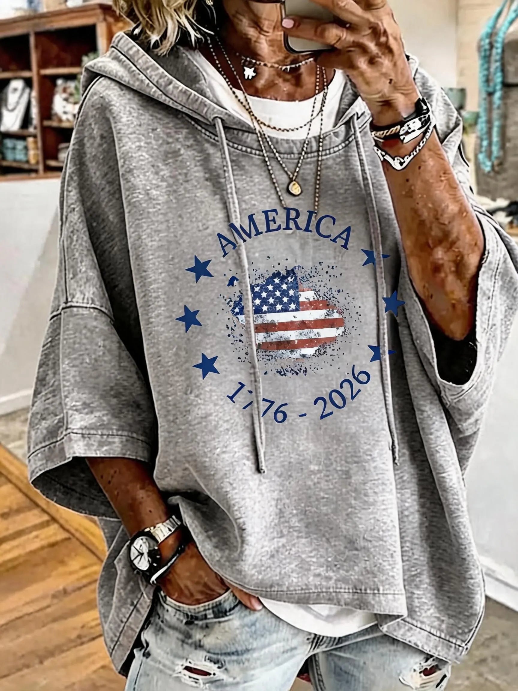 Women's Anniversary Flag Print Oversized Hoodie
