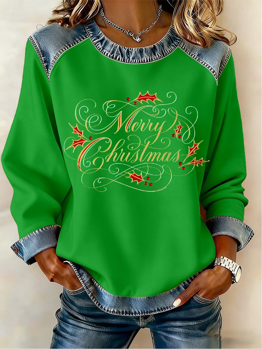 Women's Christmas Print Crew Neck Long Sleeve Top