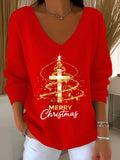 Women's  Christmas Faith Cross Print Casual Shirt