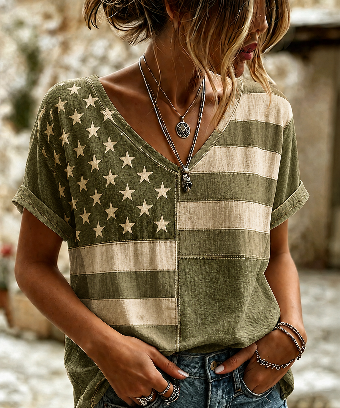 Women'S Retro Independence Day Printed Casual Short Sleeved T-Shirt