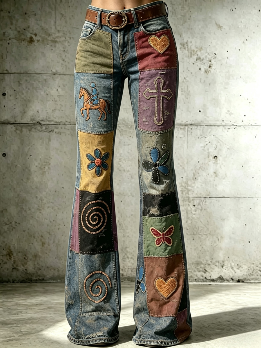 Women'S Retro Faith Casual Printed Jeans