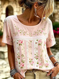 Women's Retro Breast Cancer Floral Print Top