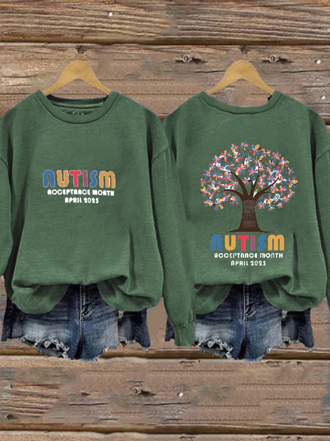Women's  Autism Awareness Printed Casual Crew Neck Sweatshirt
