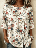 Women's Cotton-Linen Top With 250th Anniversary Botanical Floral Digital Print