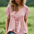 Women's Vintage Floral Celtic Art Flowy Linen Blend Casual Tops