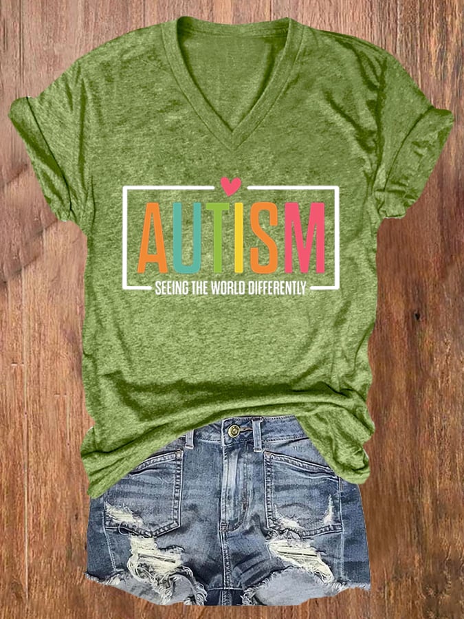 Women's Autism Awareness Printed Casual T-Shirt