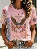 Women's Independence Day Floral Print T-Shirt
