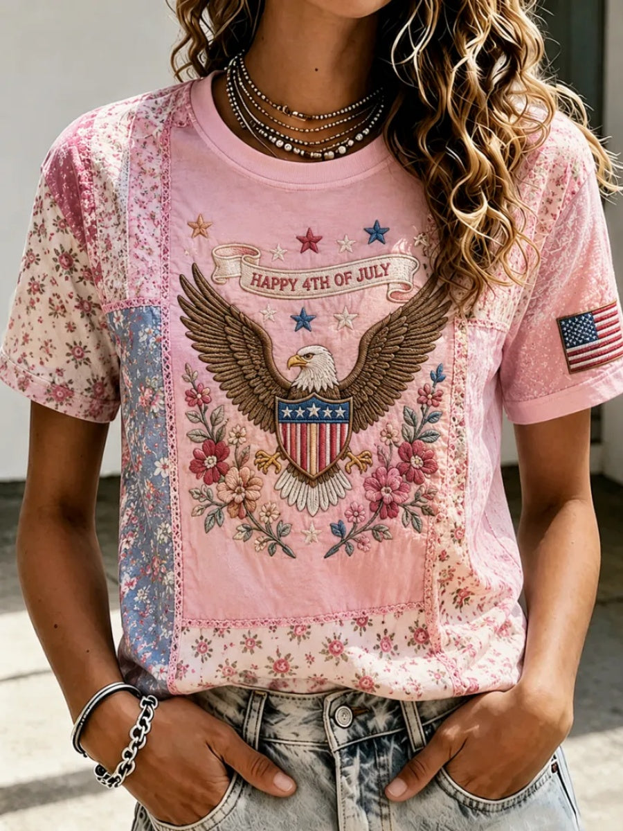 Women's Independence Day Floral Print T-Shirt