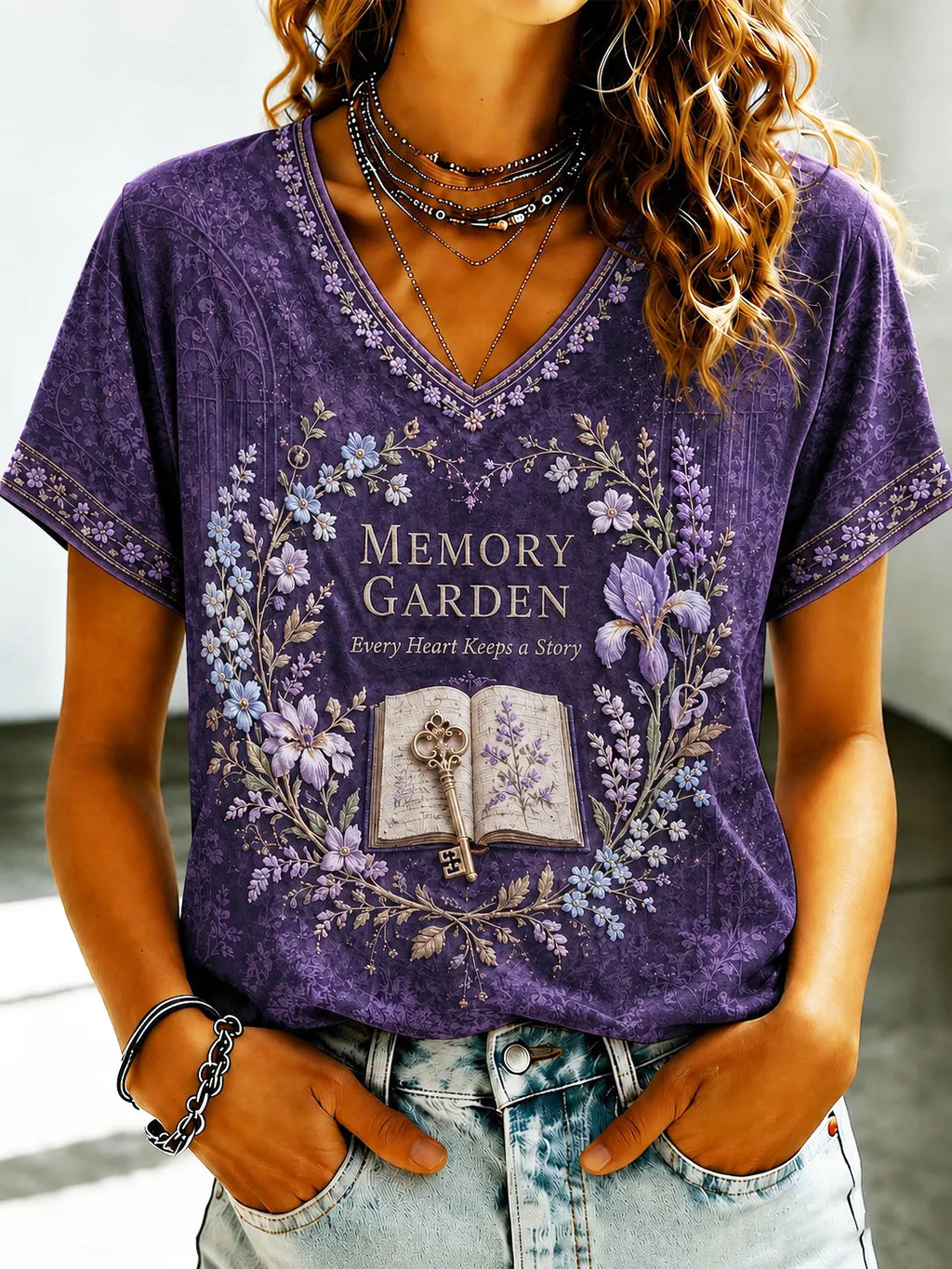 Women's Alzheimer's Awareness Floral Memory Garden Art Printed T-shirt