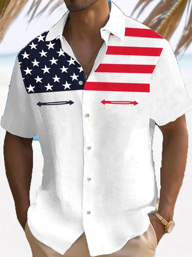 Men's 4th Of July American Flag Print Casual Shirt