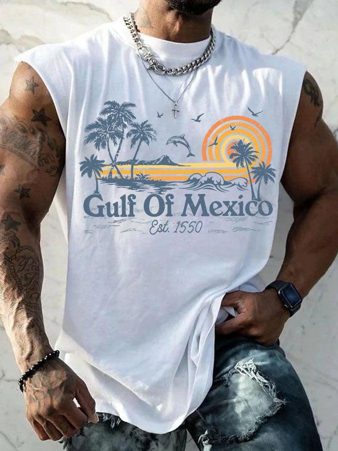 Men's Gulf Of Mexico Print Round Neck Tank Top