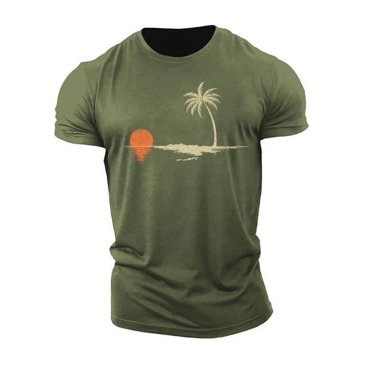 Men'S Palm Sunset Reflection Crew Neck Cotton Short-Sleeve T-Shirt