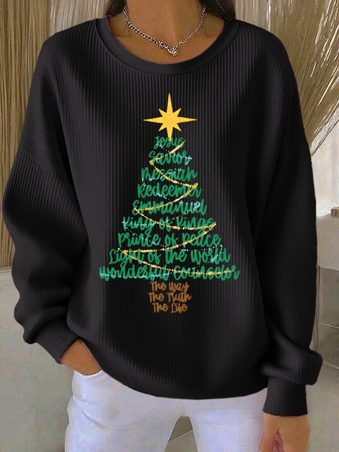 Women's Faith Christmas Tree Print Casual Sweatshirt