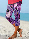Women's Purple Flower Alzheimer's Awareness Support Cropped Leggings