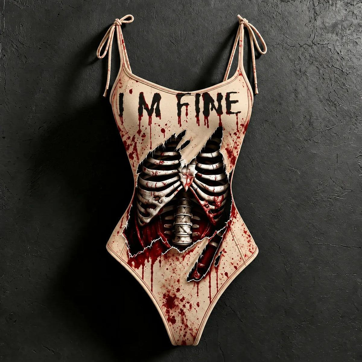 Women's Halloween I'm Fine Bloody Skull Pattern Print Hoodie Two Piece Set