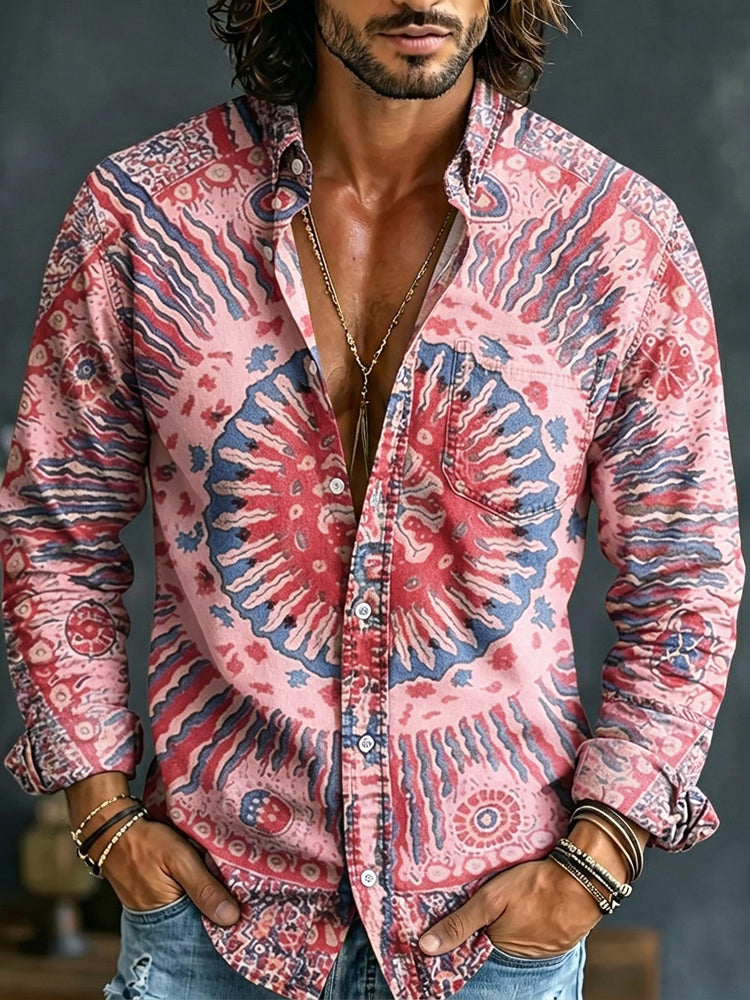 Men's Hippie Art Abstract Pattern All Over Print Long Sleeve Shirt