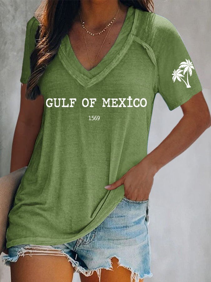 Women's Gulf Of Mexico Print V Neck T-Shirt