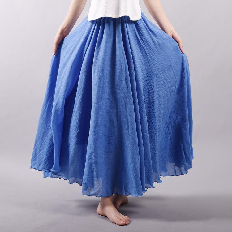 15 Colors Cotton&Linen Casual Solid Elastic A-line Skirts