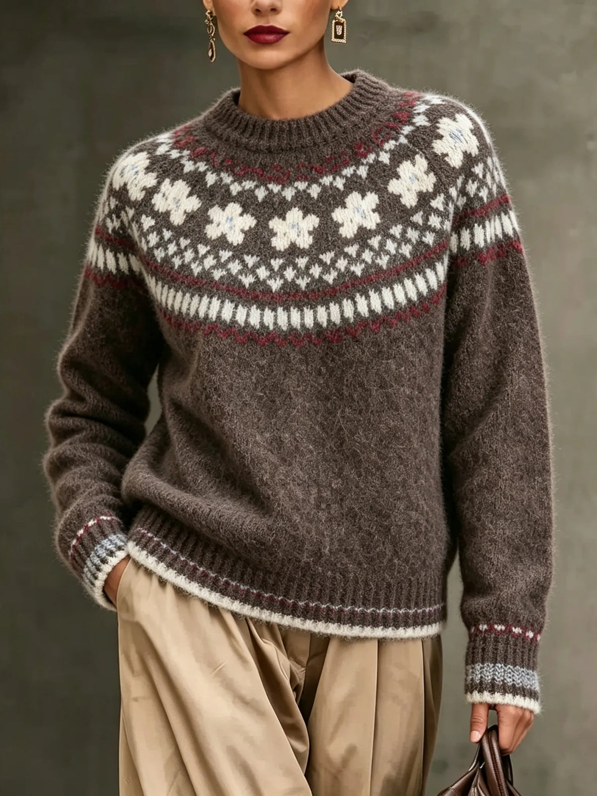Vintage Fair Isle Jacquard Crew Neck Sweater