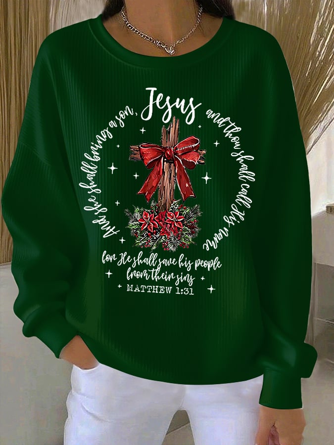 Women's Winter Christmas Faith Print Crew Neck Top
