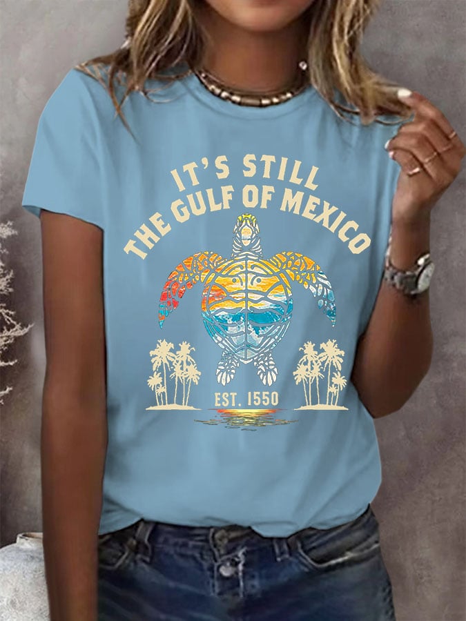 Women's Gulf Of Mexico Print Round Neck T-Shirt