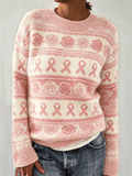 Women's Breast Cancer Awareness Month Pink October Floral Casual Long-Sleeved Knit Top