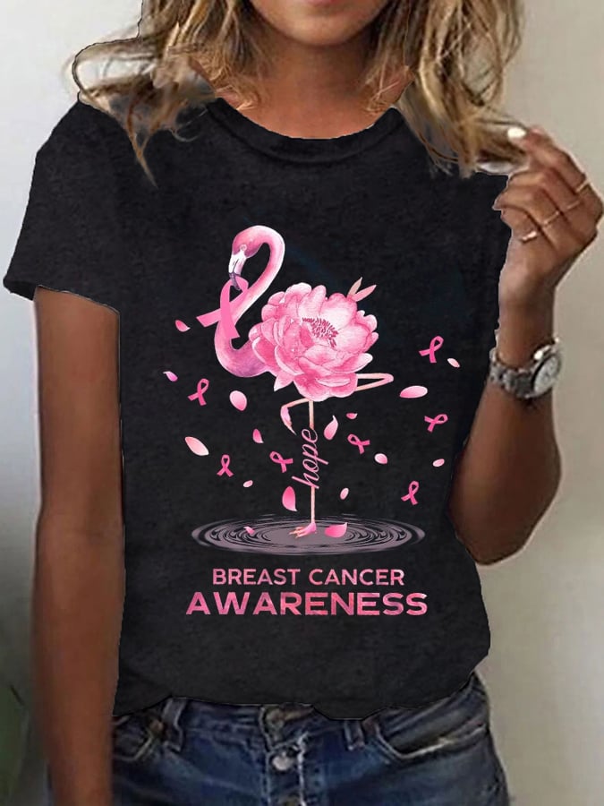 Women's Breast cancer Awareness Flamingo Pink Ribbon Printed T-shirt