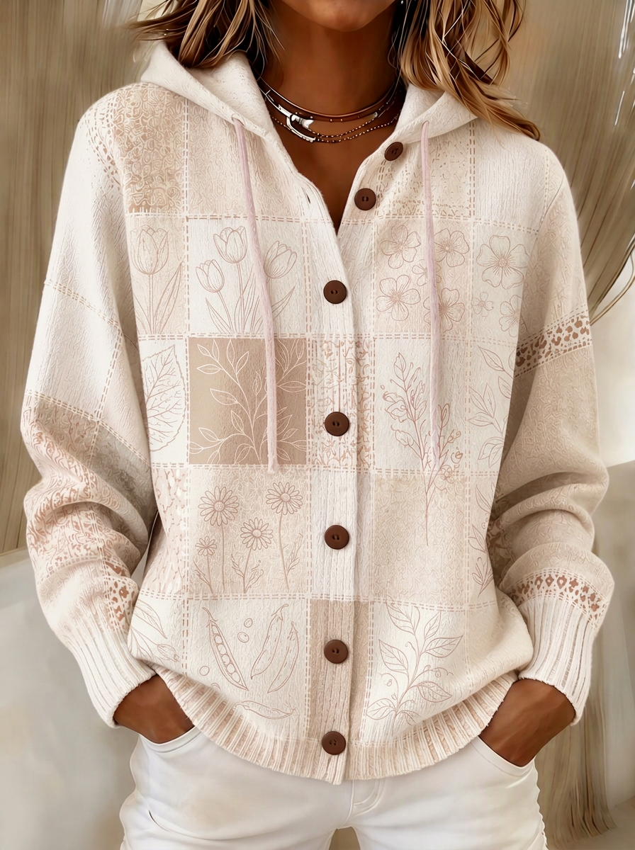 Women's Breast Cancer Awareness Floral Patchwork Printed Cardigan