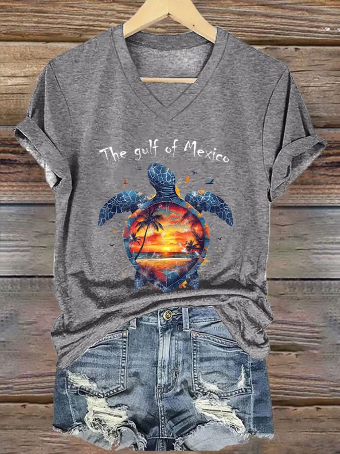 Women's Gulf of Mexico Print V-Neck T-Shirt