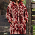 Women's Vintage Blood-stained Human Skeleton Knit Hooded Cardigan
