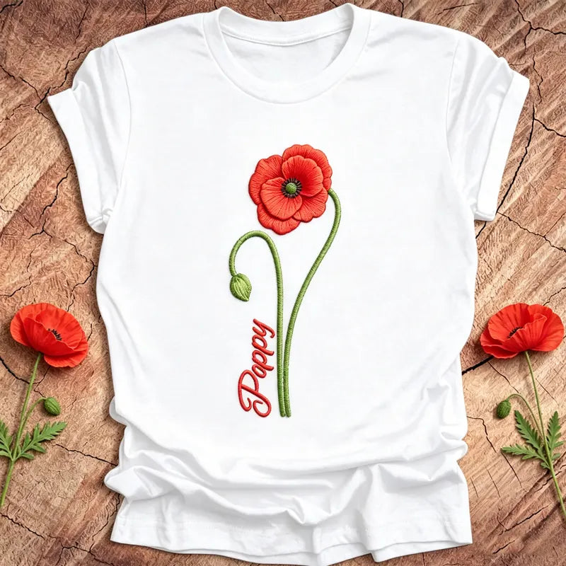 Women's Memorial Day Poppy Art Printed T-Shirt