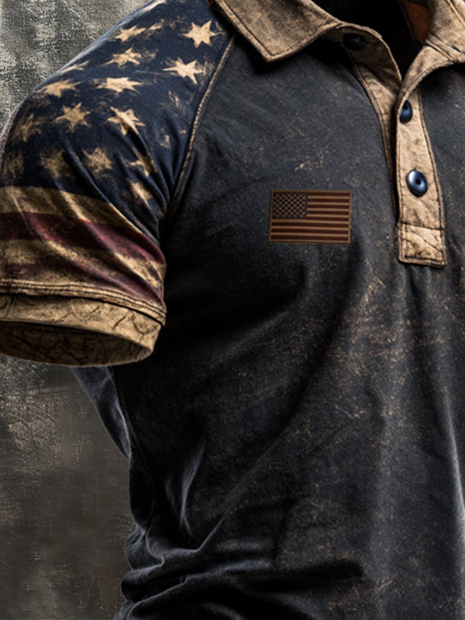 Men's Retro "Patriot" Color-Block Short-Sleeve Polo Shirt