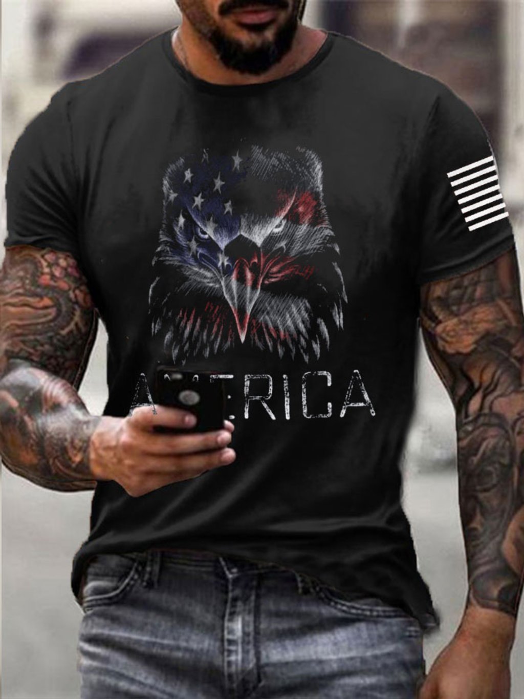 Men's 4th of July Flag Eagle Print T-Shirt