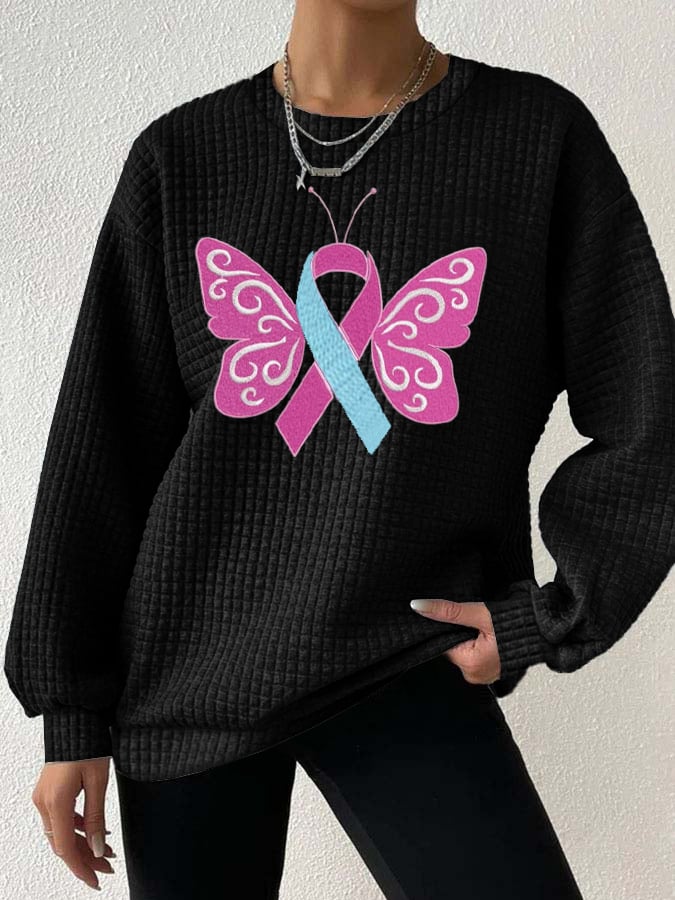Women's Butterfly Pink Ribbon Breast Cancer Awareness Sweatshirt
