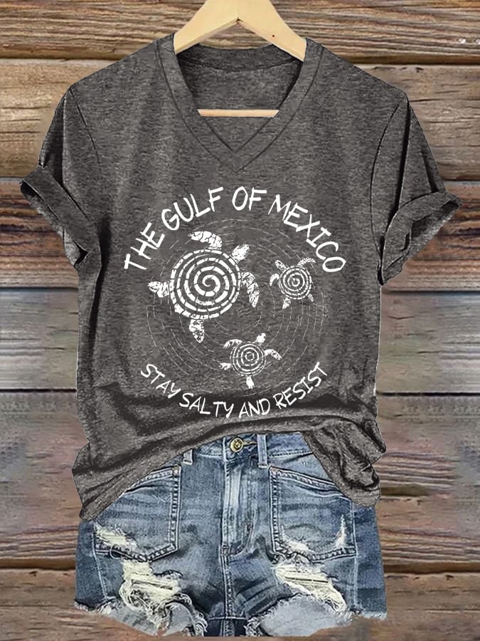 Women's Gulf Of Mexico Printed V Neck T-shirt