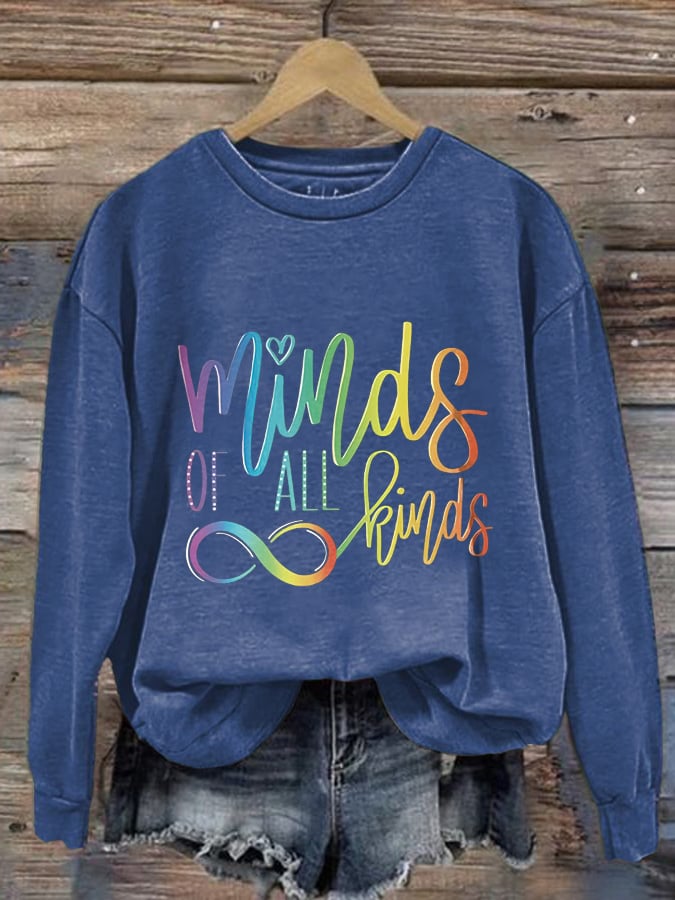 Women'S Minds Of All Kinds Neurodiversity Infinity  Autism Awareness Print Long Sleeve Sweatshirt