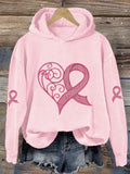 Women's Breast Cancer Awareness Heart Ribbon Print Sweatshirt