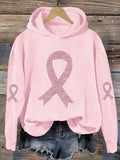 Womens Breast Cancer Sequin Pink Ribbon Hoodie