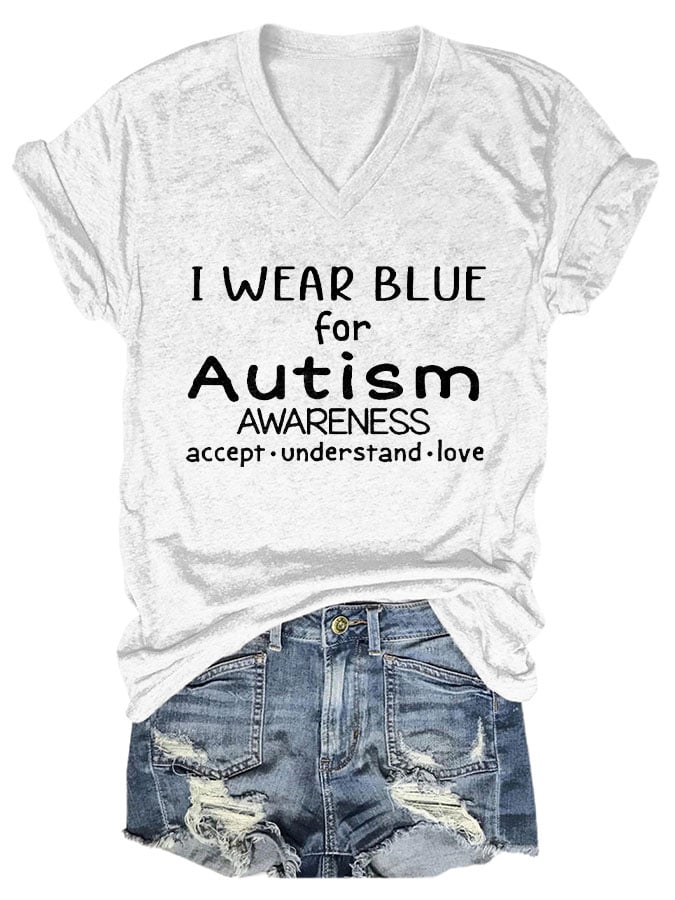 Autism Awareness I Wear Blue For Autism Print T-Shirt