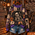 Women's Halloween 3d Skull Hoodie With Crew Neck, Lying By The Window