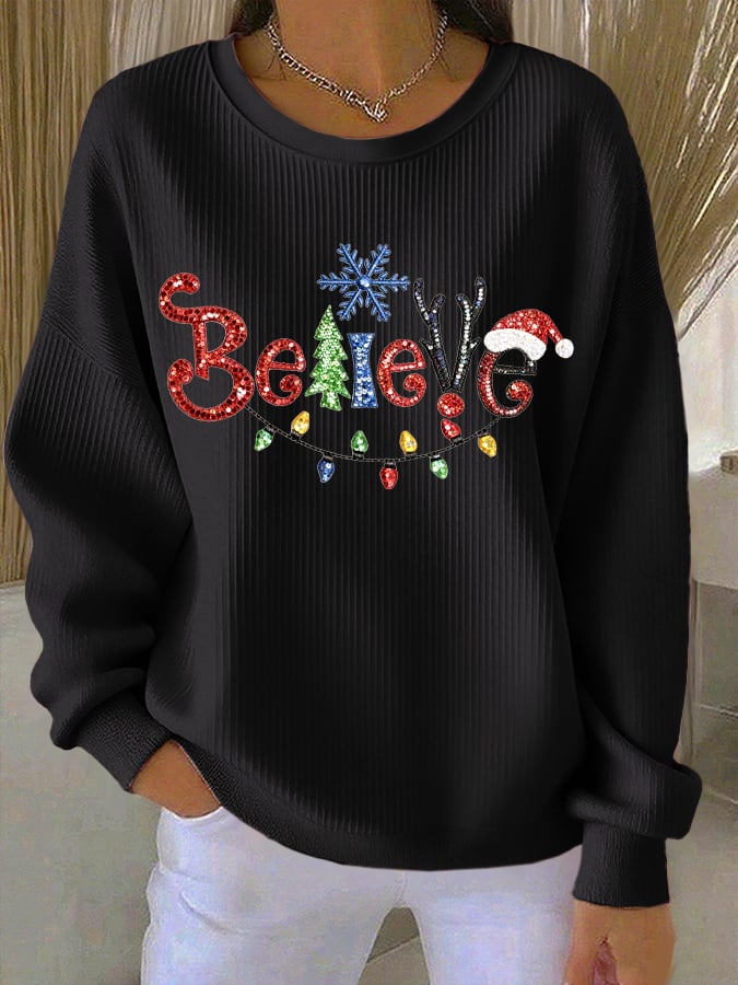 Women's Believe Christmas Print Casual Sweatshirt